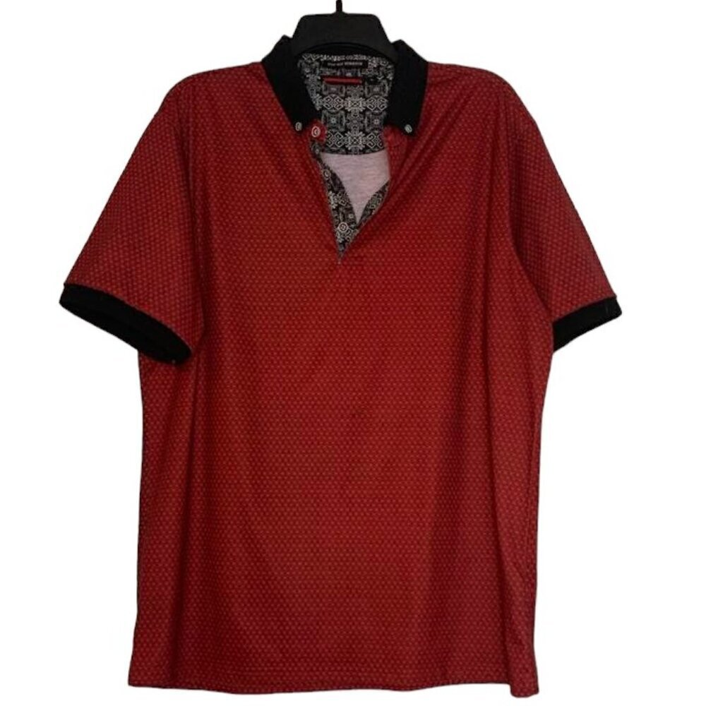 Two Way Stretch Red Patterned Polo Shirt